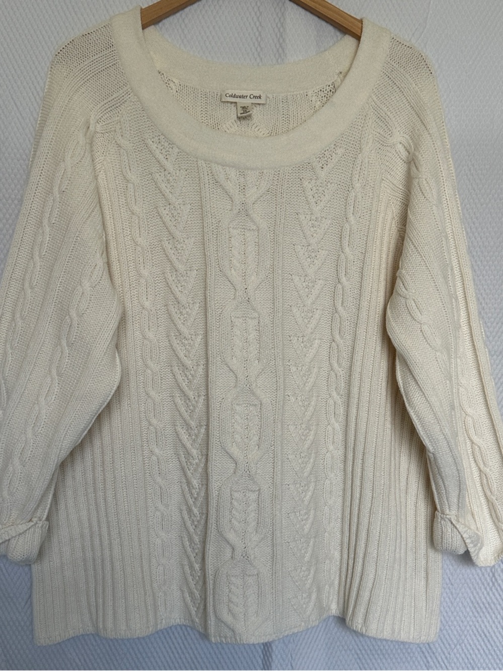 Coldwater Creek Cream Cable Scoop-Neck Pullover